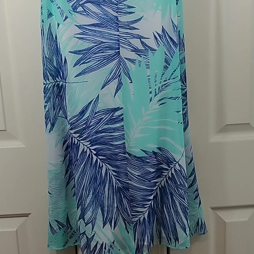 Calvin Klein Sleeveless Trapeze Dress Blue Palm Print Sz 4 - Picture 11 of 15